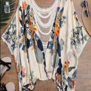 Kimono Style Jacket with In-set Lace